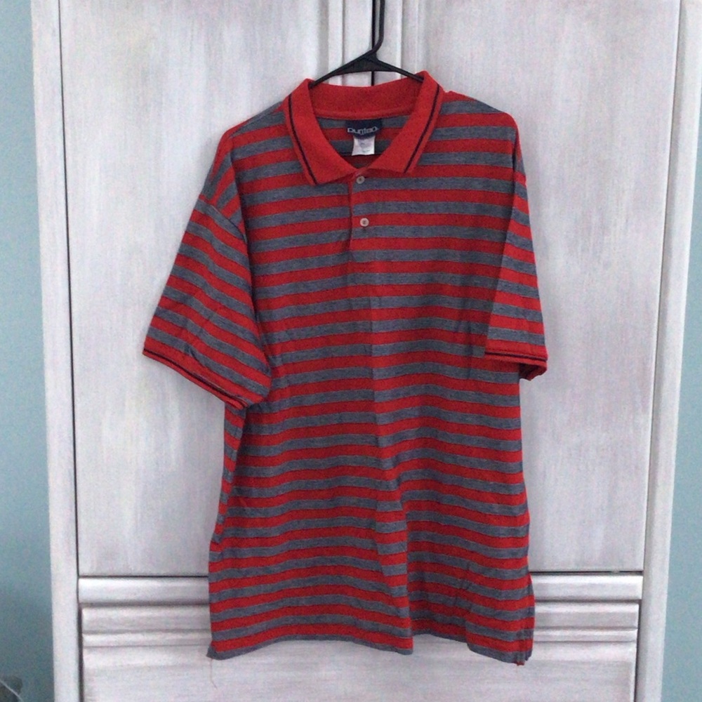 Puritan Red and Gray Striped Polo Shirt
